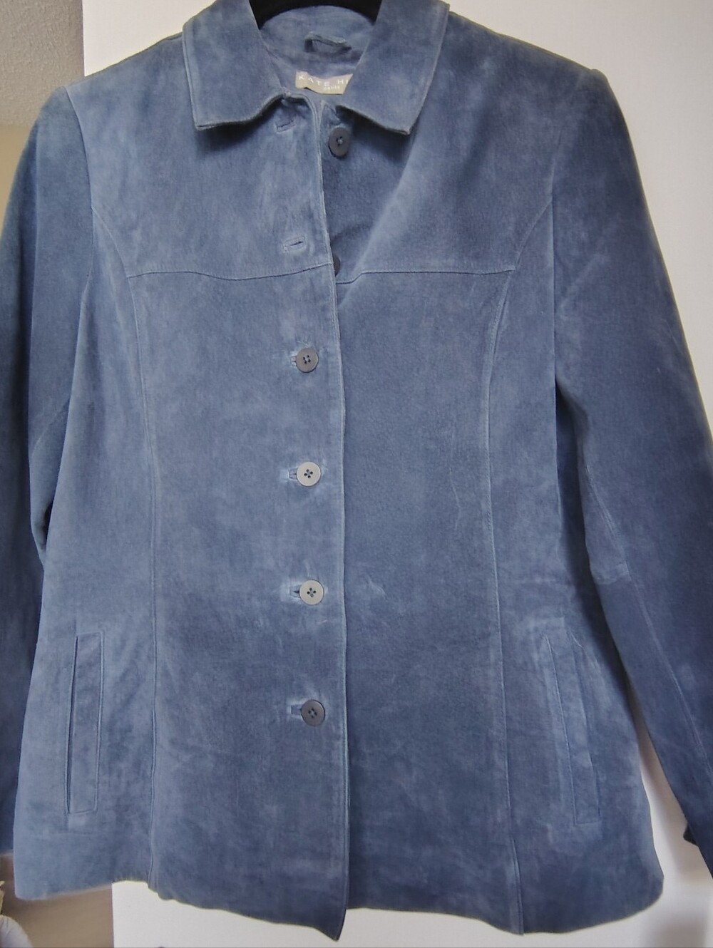 NWT Kate Hill Dusty Blue Suede Leather Jacket Blazer Petite M